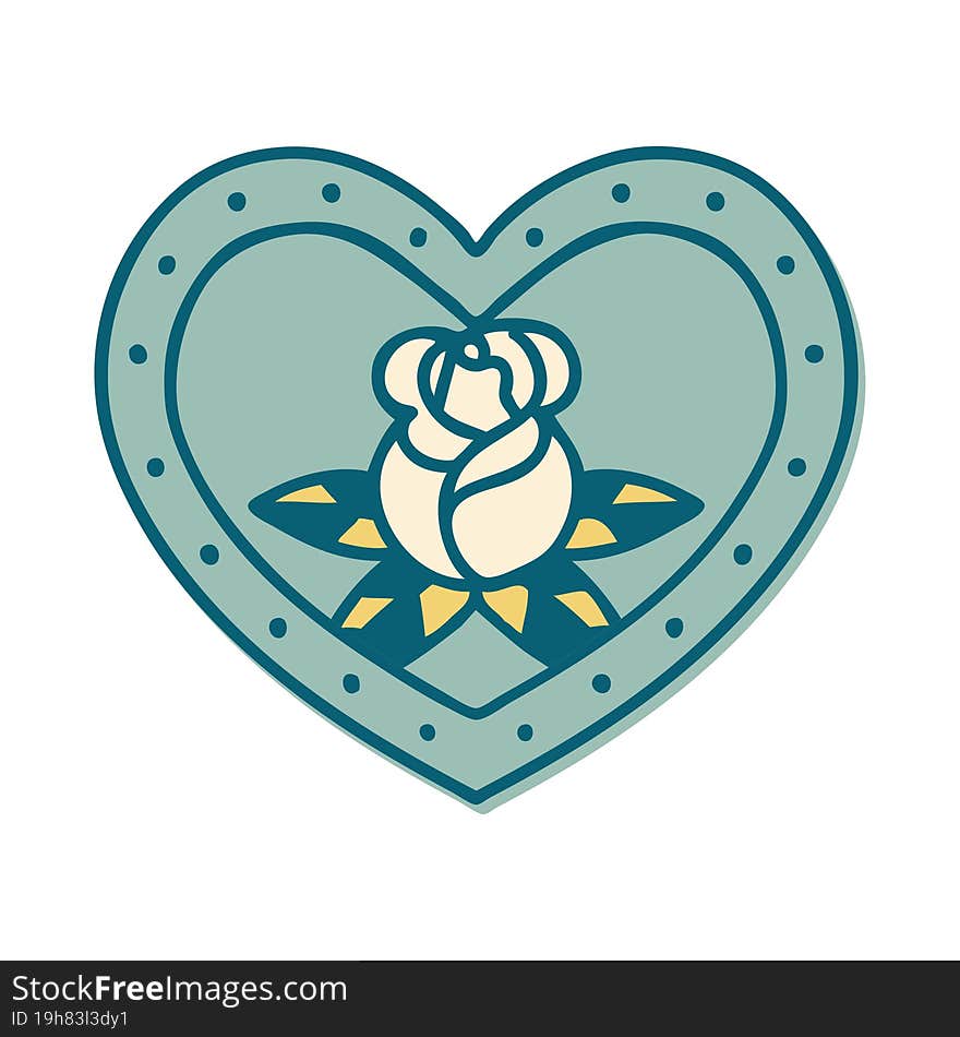 sticker of tattoo in traditional style of a heart and flowers. sticker of tattoo in traditional style of a heart and flowers