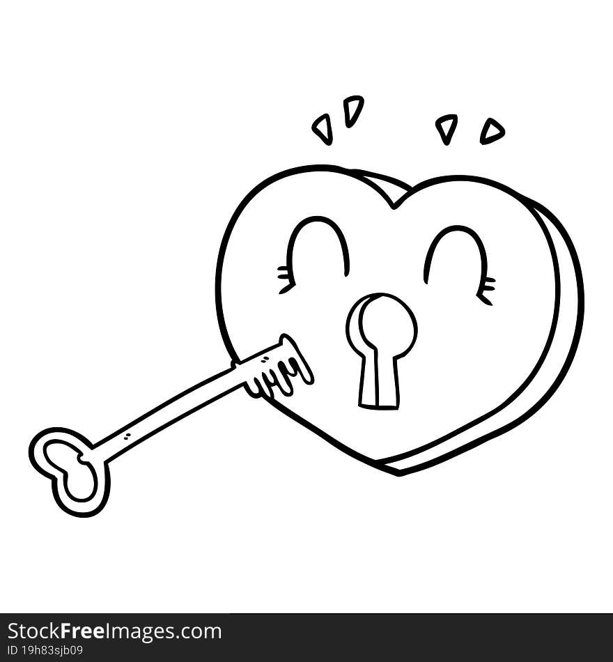 cartoon heart with key. cartoon heart with key