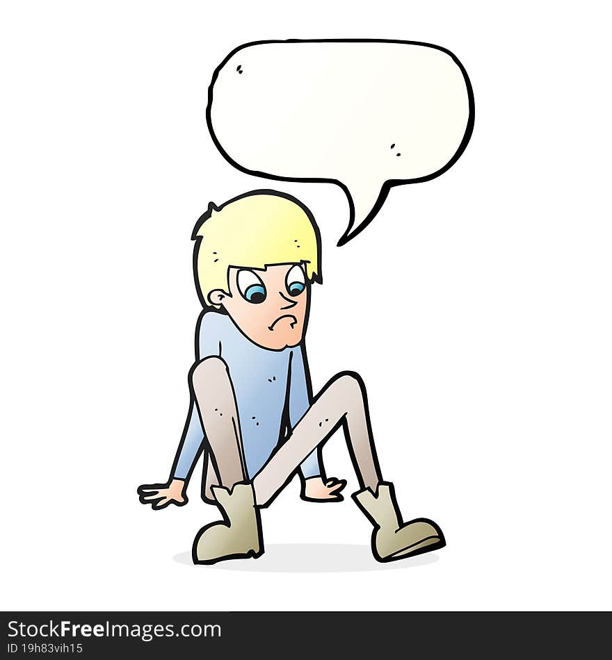 cartoon boy sitting on floor with speech bubble