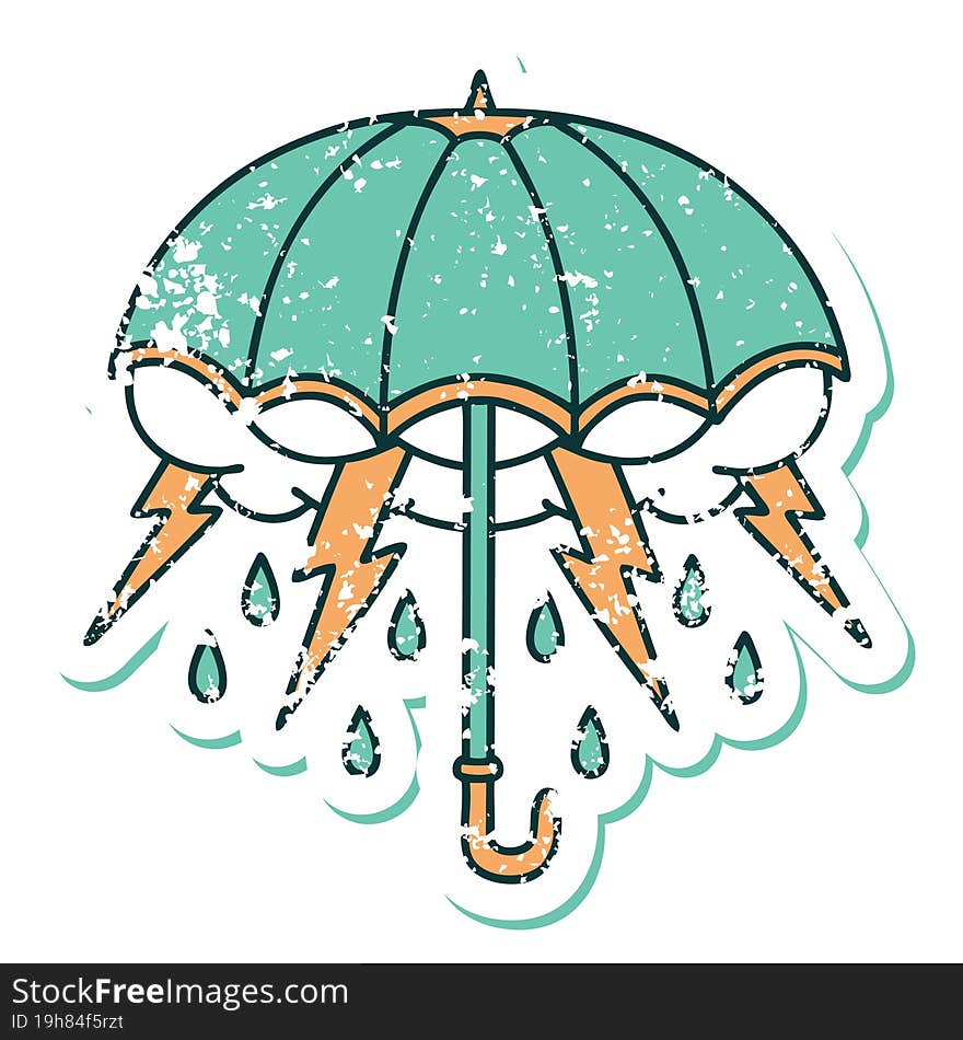 Distressed Sticker Tattoo Style Icon Of An Umbrella