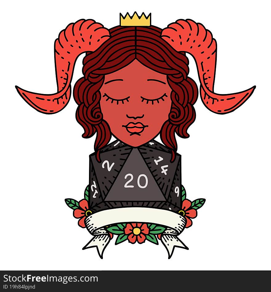 Retro Tattoo Style happy tiefling with natural 20. Retro Tattoo Style happy tiefling with natural 20