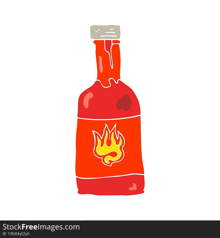 flat color illustration of a cartoon chili sauce bottle