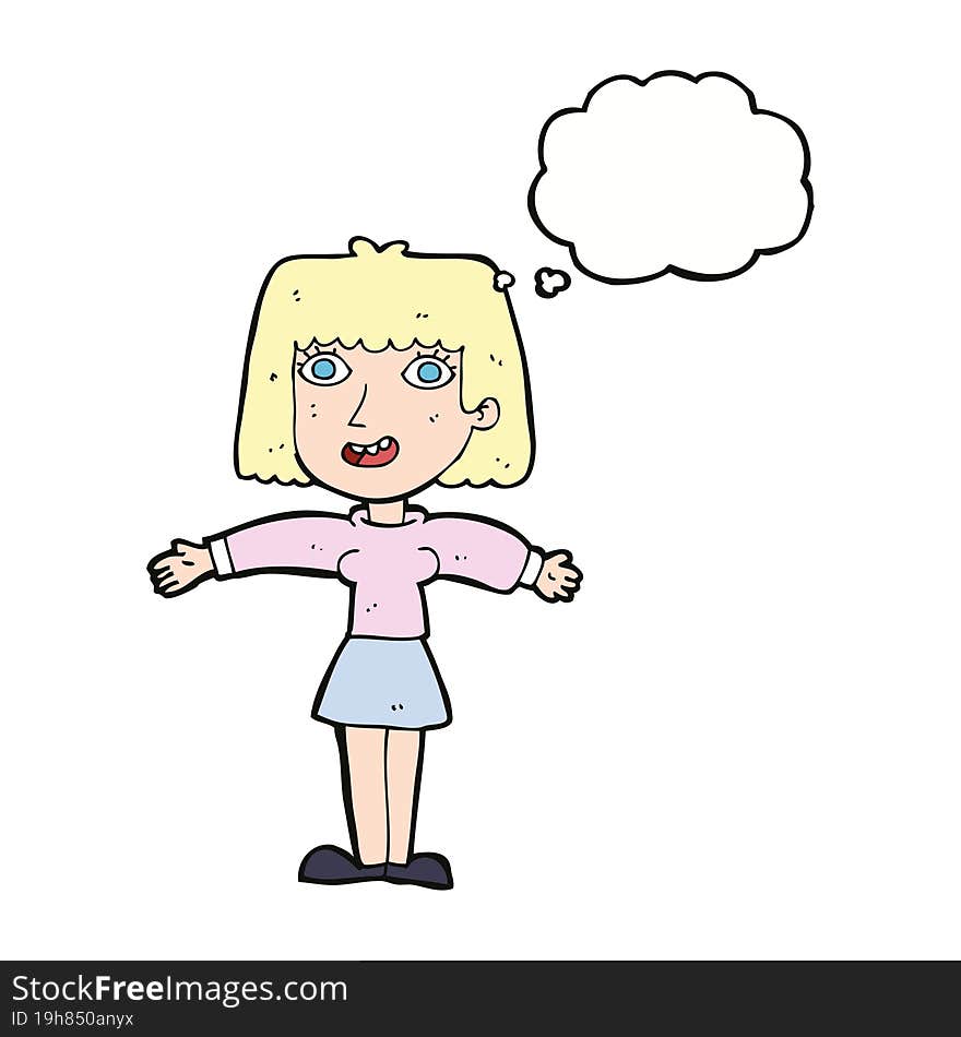 Cartoon Excited Woman With Thought Bubble