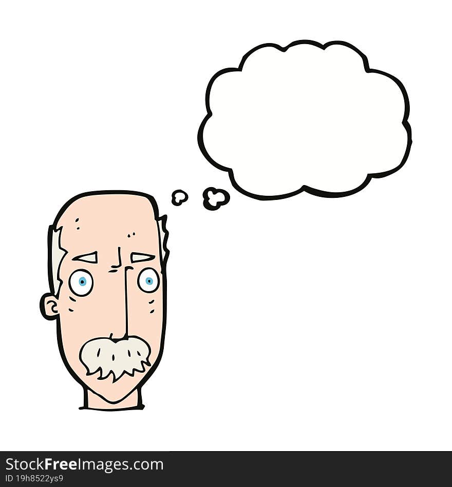 cartoon annoyed old man with thought bubble