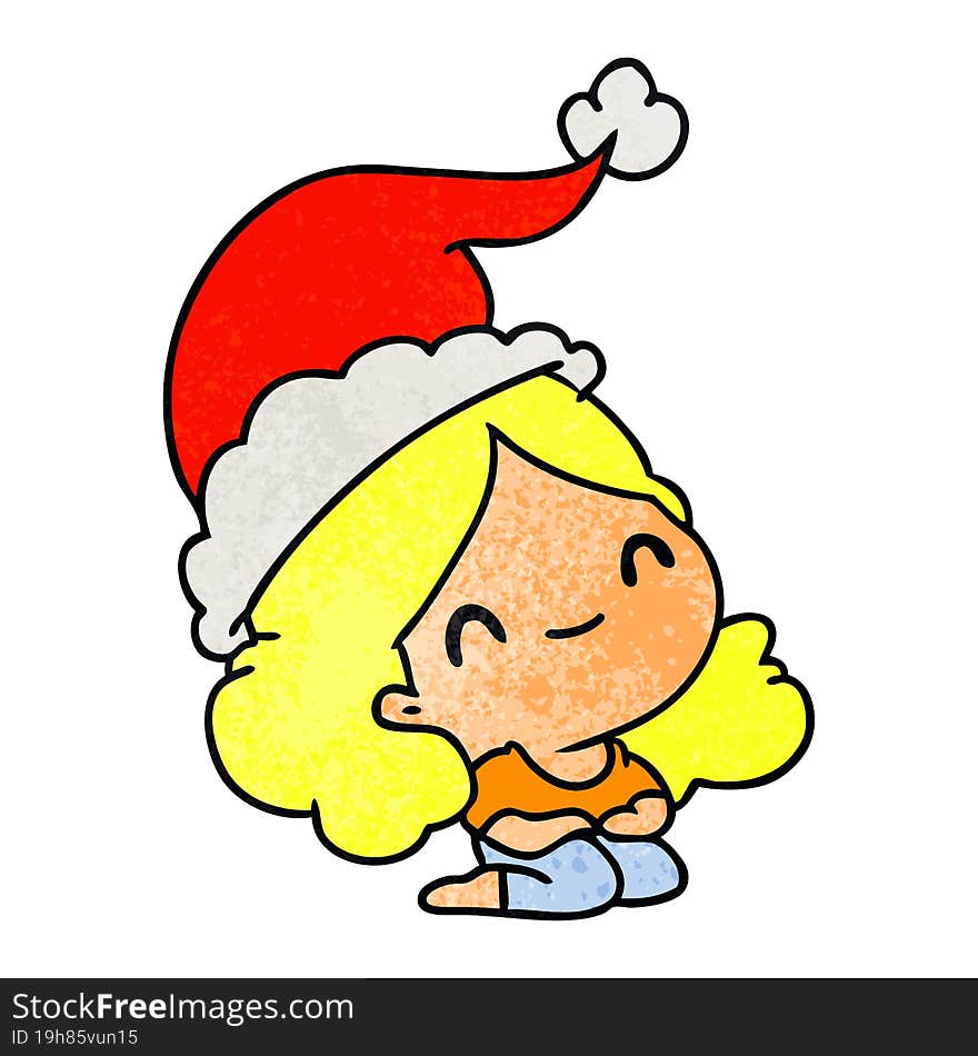 christmas textured cartoon of kawaii girl