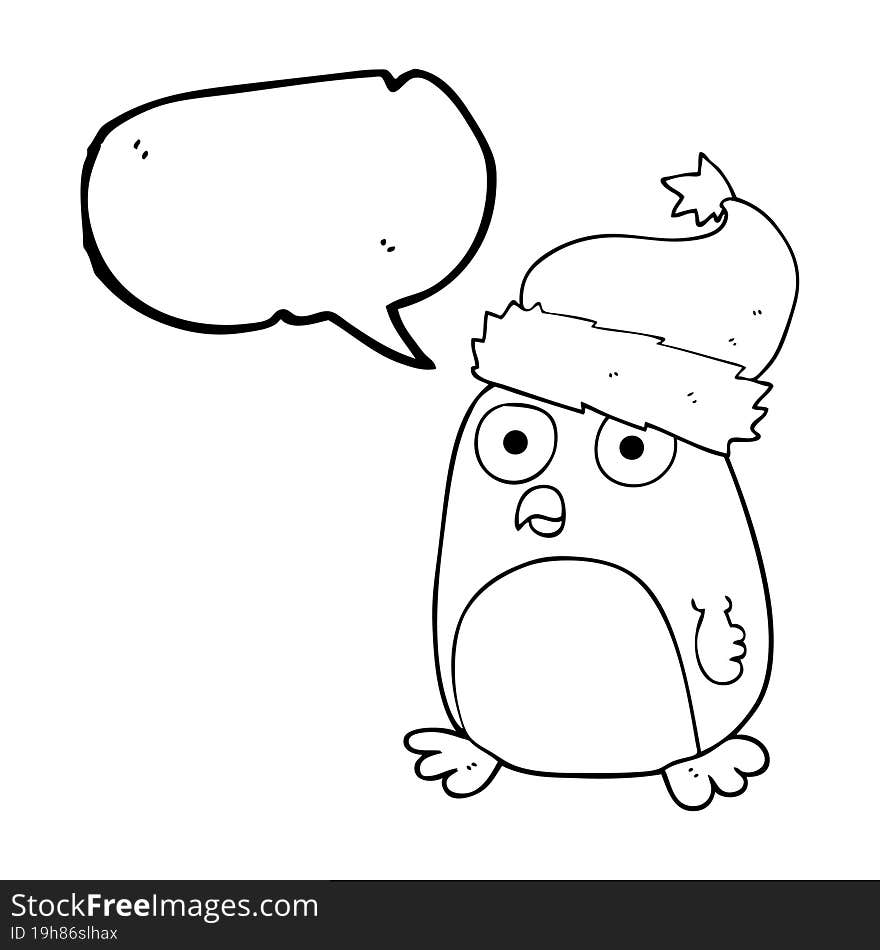 Speech Bubble Cartoon Penguin In Christmas Hat