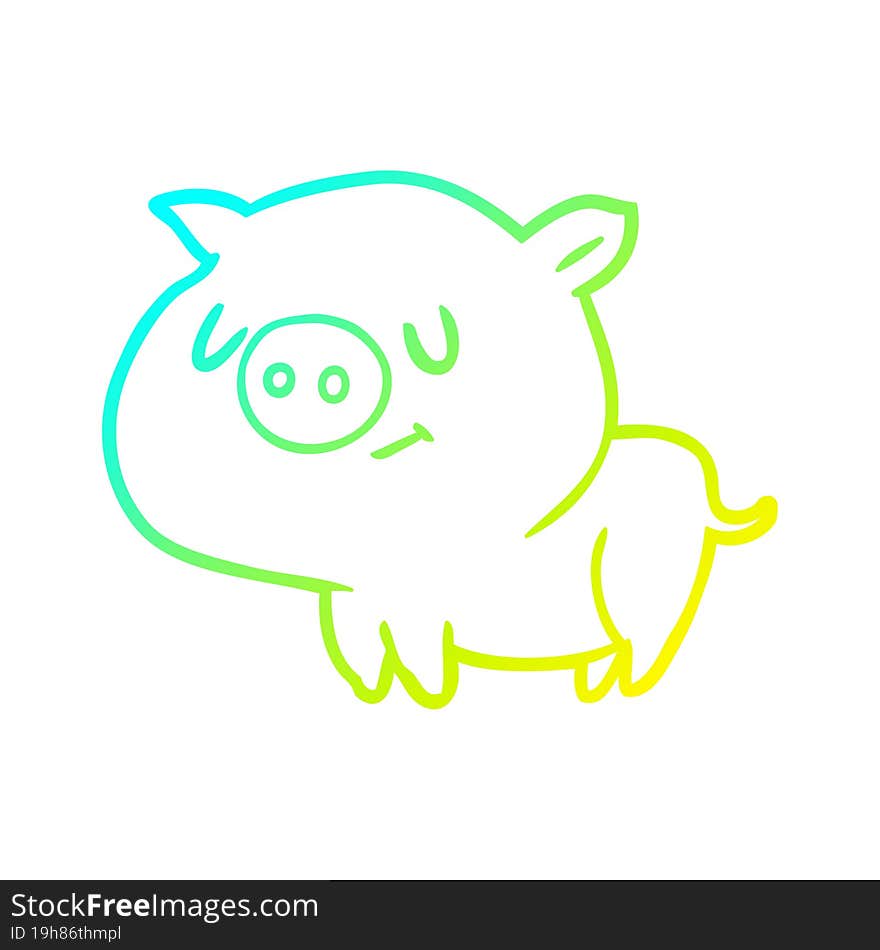 cold gradient line drawing of a cute cartoon pig