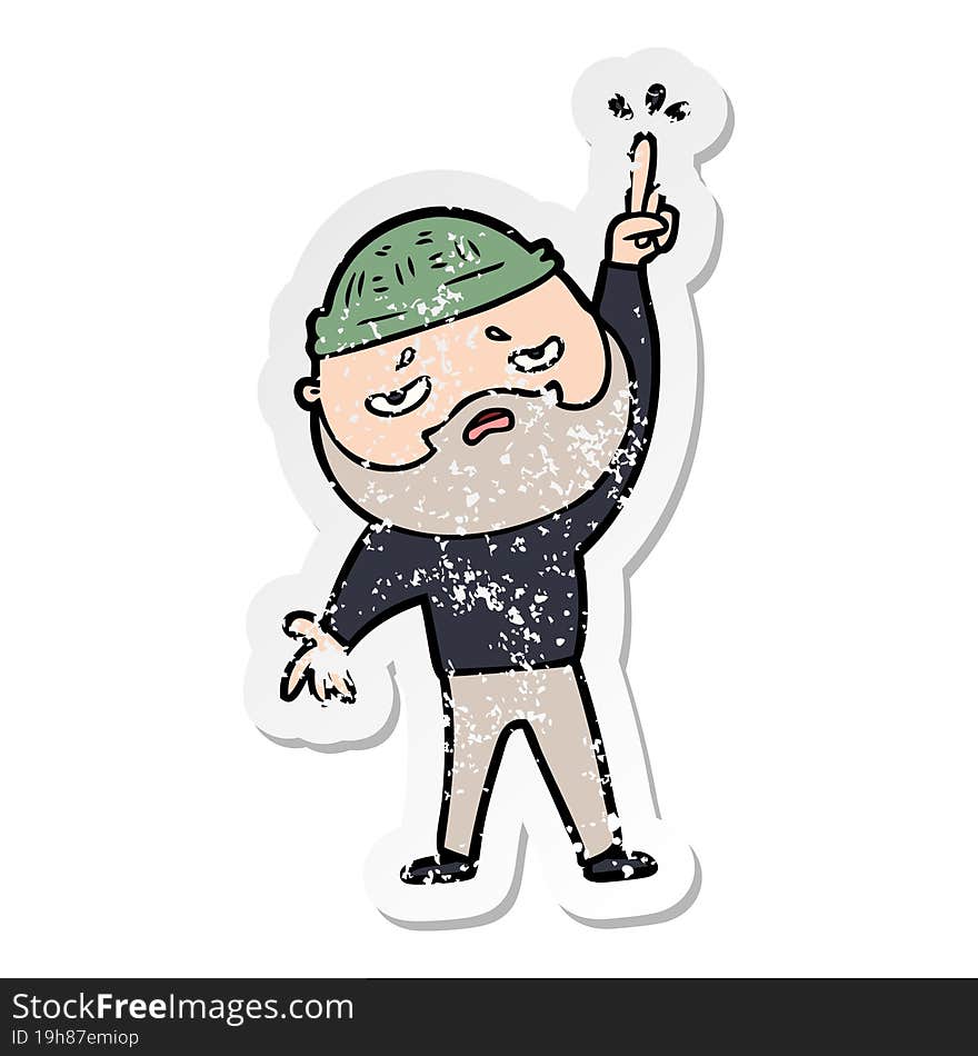 distressed sticker of a cartoon worried man with beard