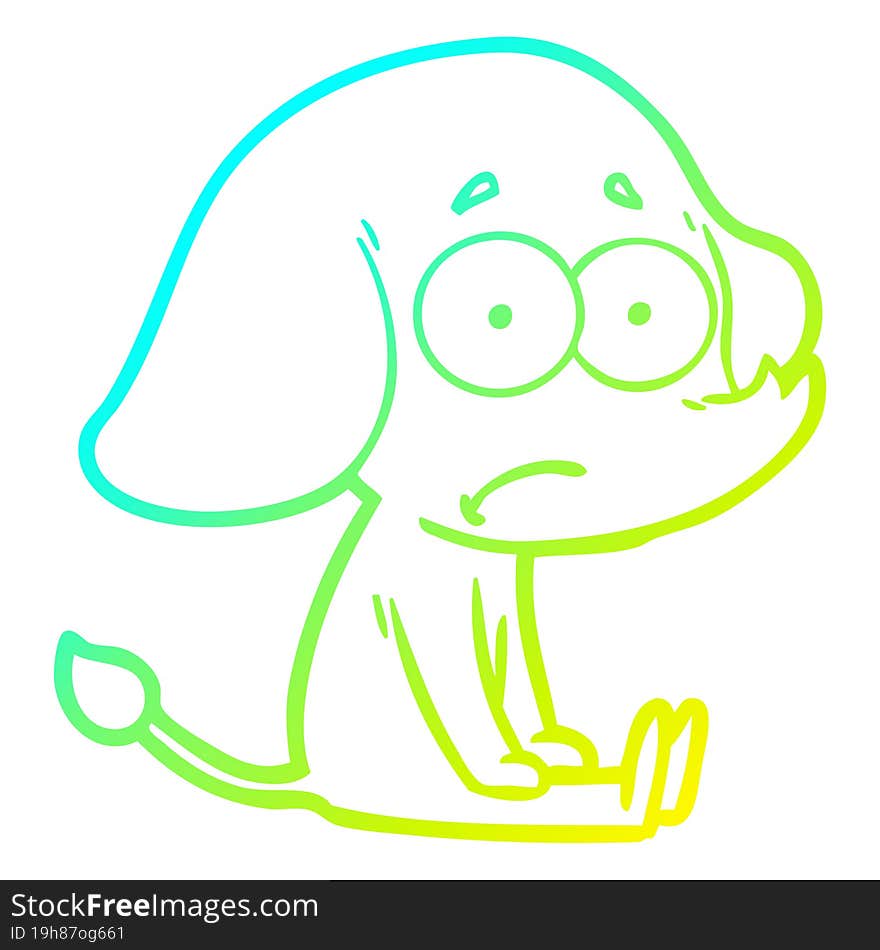 cold gradient line drawing of a cartoon unsure elephant sat on floor