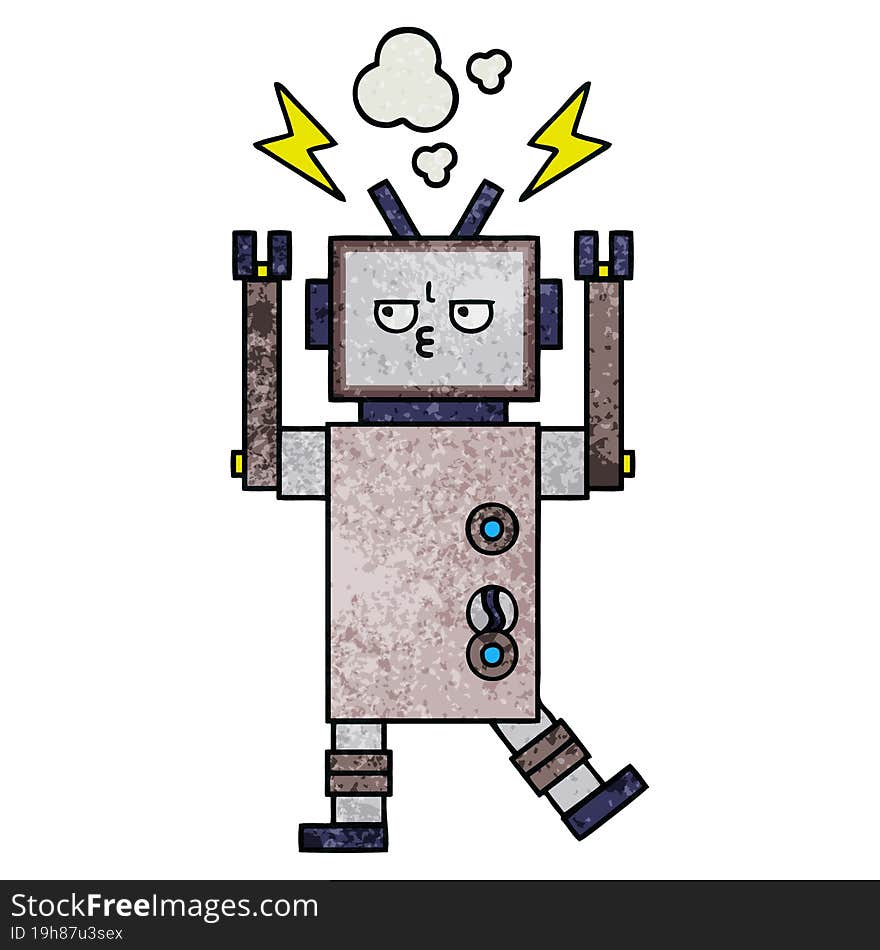 retro grunge texture cartoon of a robot