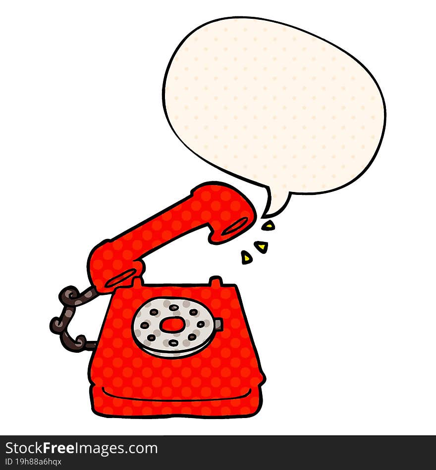 Cartoon Old Telephone And Speech Bubble In Comic Book Style