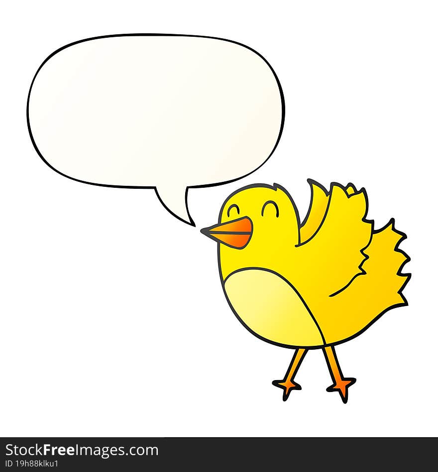 cartoon bird with speech bubble in smooth gradient style