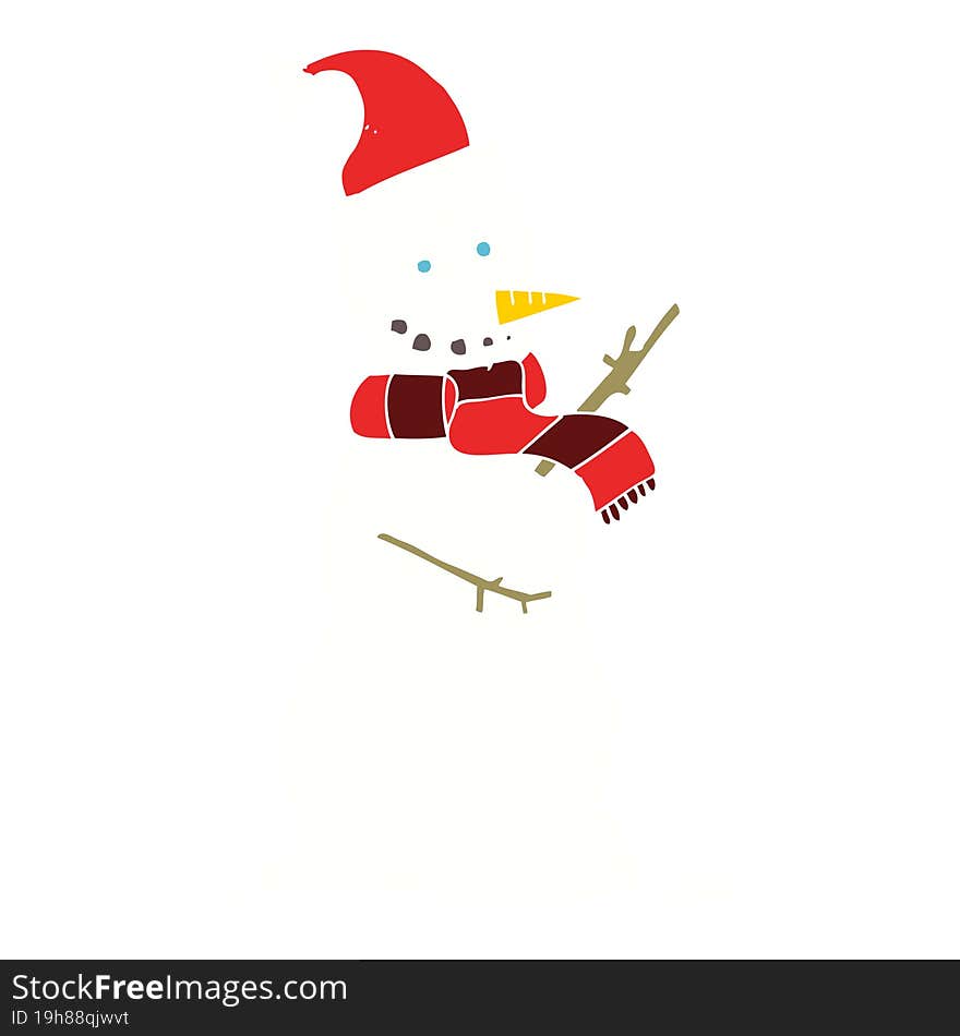 flat color illustration of a cartoon snowman