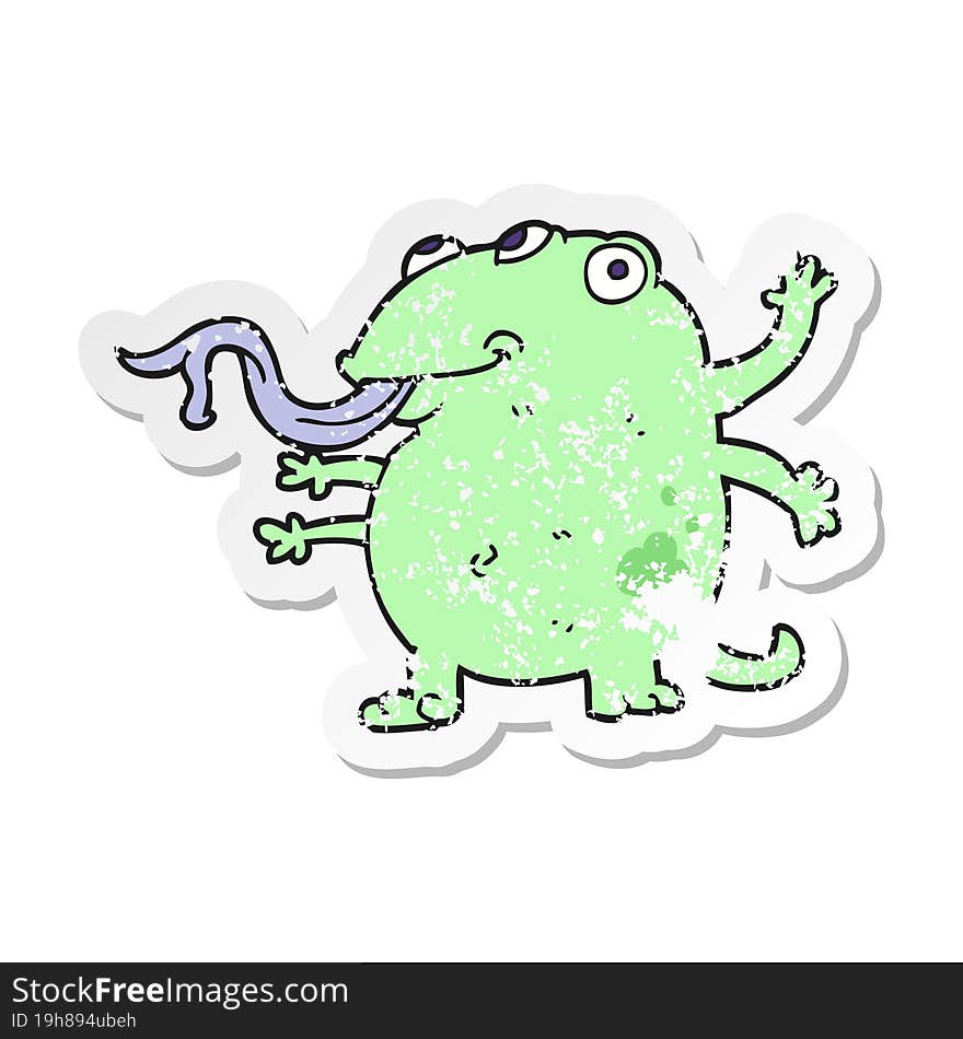 retro distressed sticker of a cartoon alien