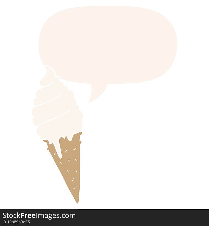 cartoon ice cream and speech bubble in retro style