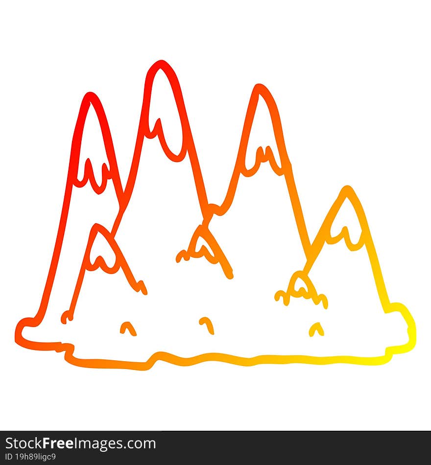 warm gradient line drawing cartoon mountains