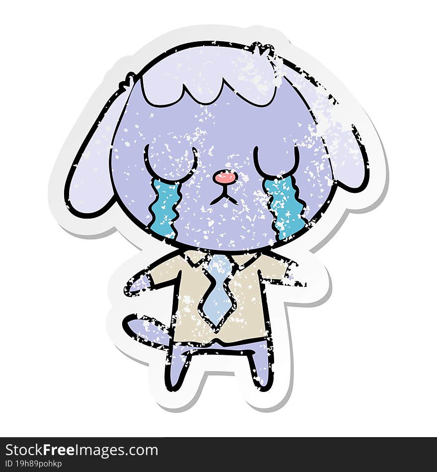 distressed sticker of a cute cartoon dog crying