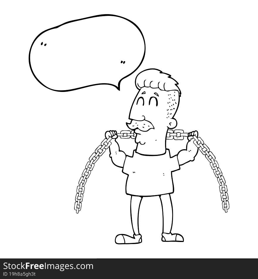 Speech Bubble Cartoon Man Lifting Chain