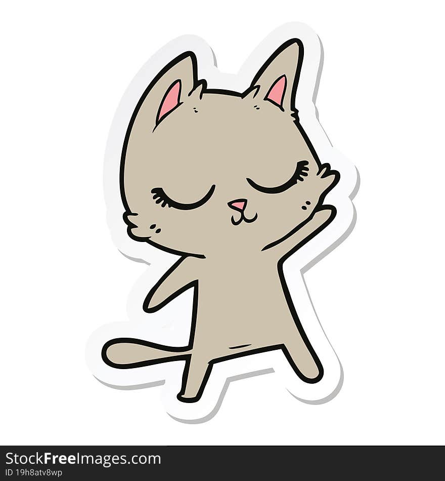 sticker of a calm cartoon cat waving