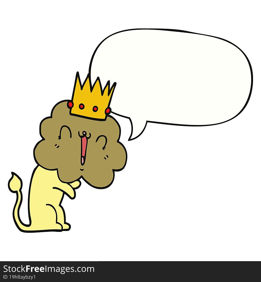 cartoon lion and crown and speech bubble