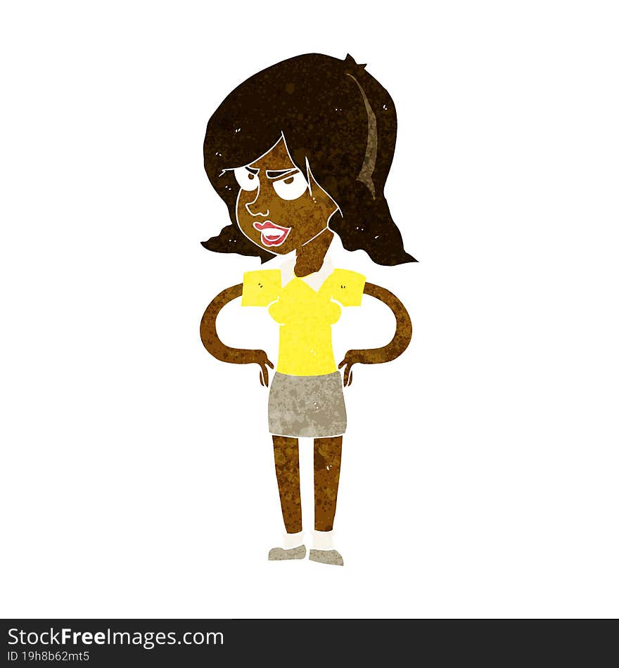 cartoon annoyed woman with hands on hips