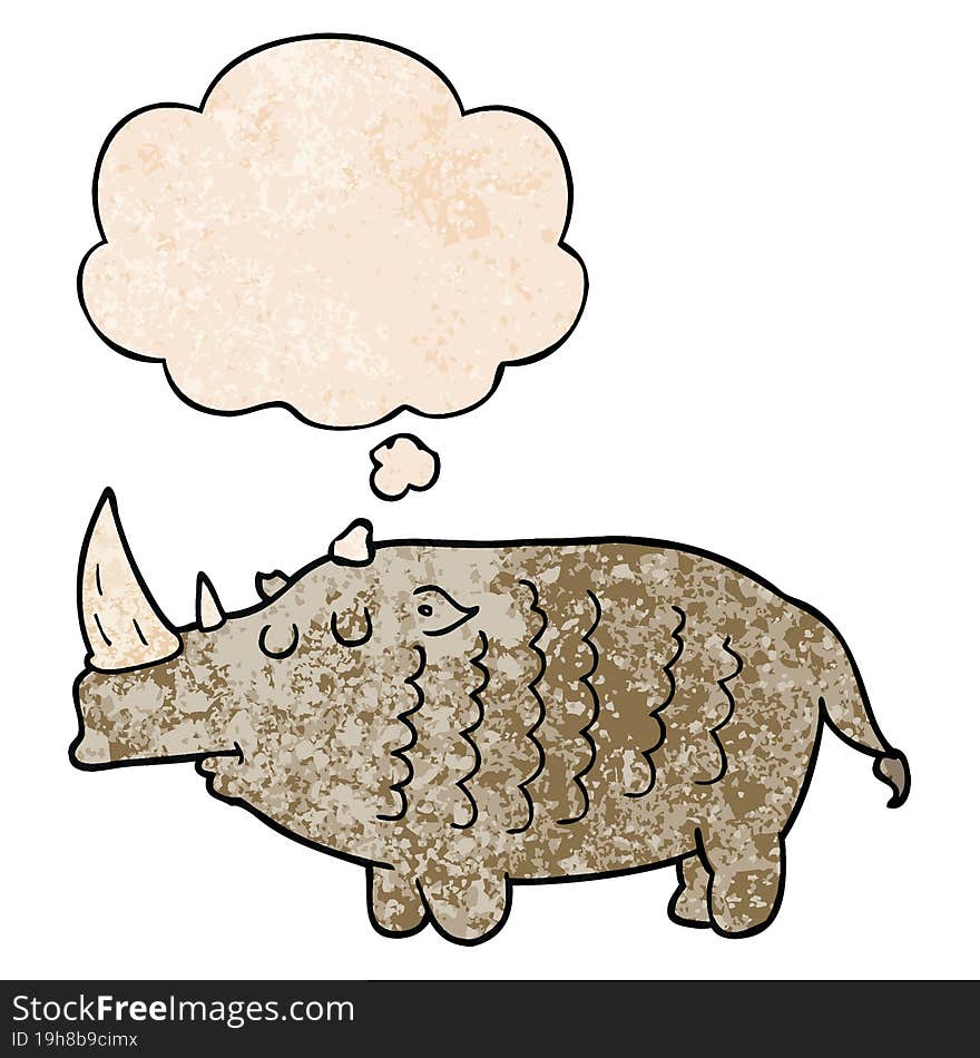 cartoon rhinoceros and thought bubble in grunge texture pattern style