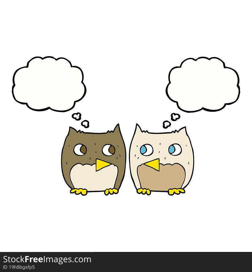 freehand drawn cute thought bubble cartoon owls