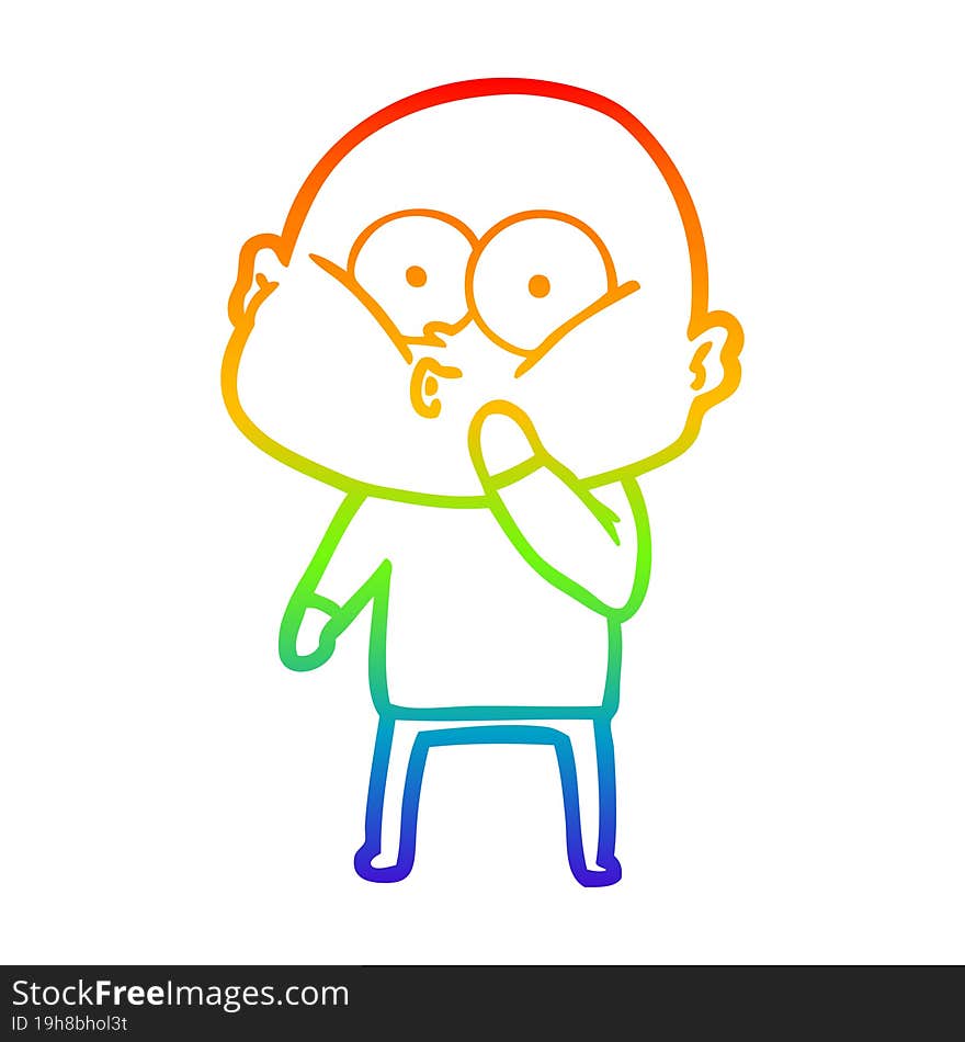 rainbow gradient line drawing of a cartoon bald man staring