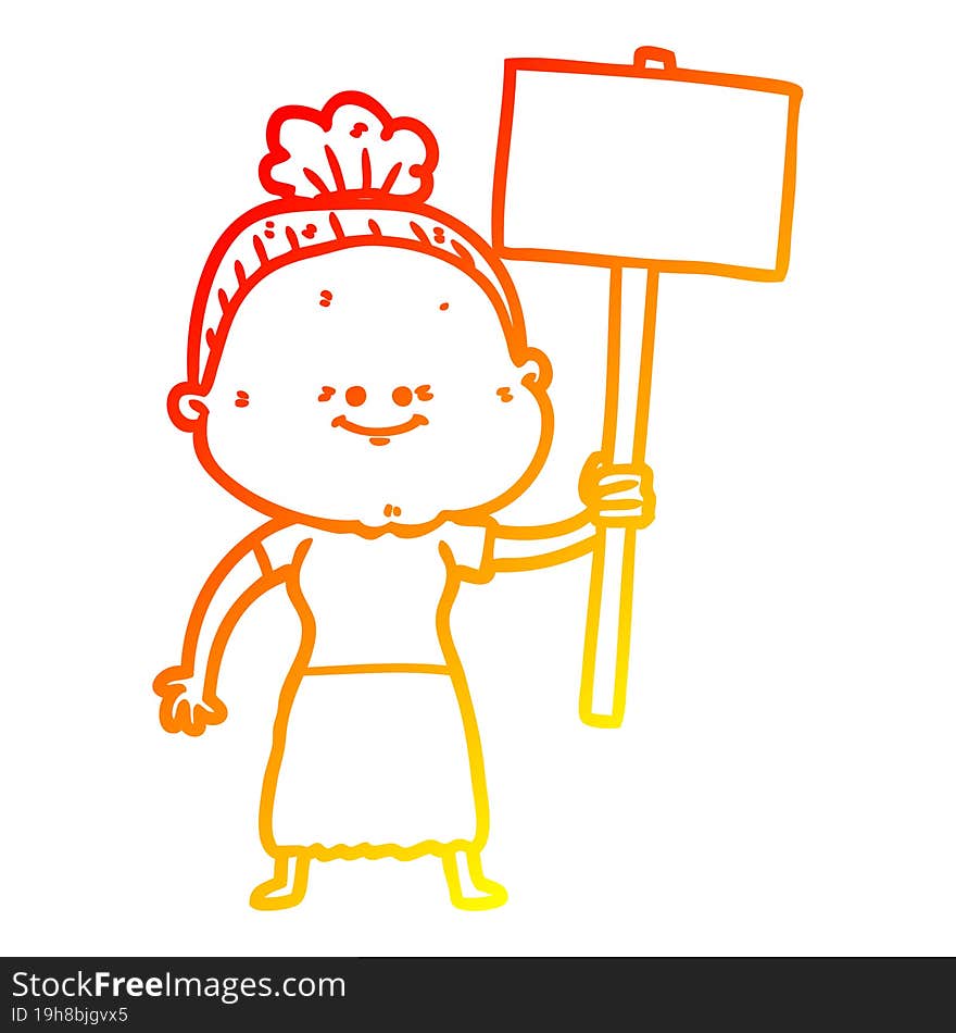 warm gradient line drawing cartoon happy old woman