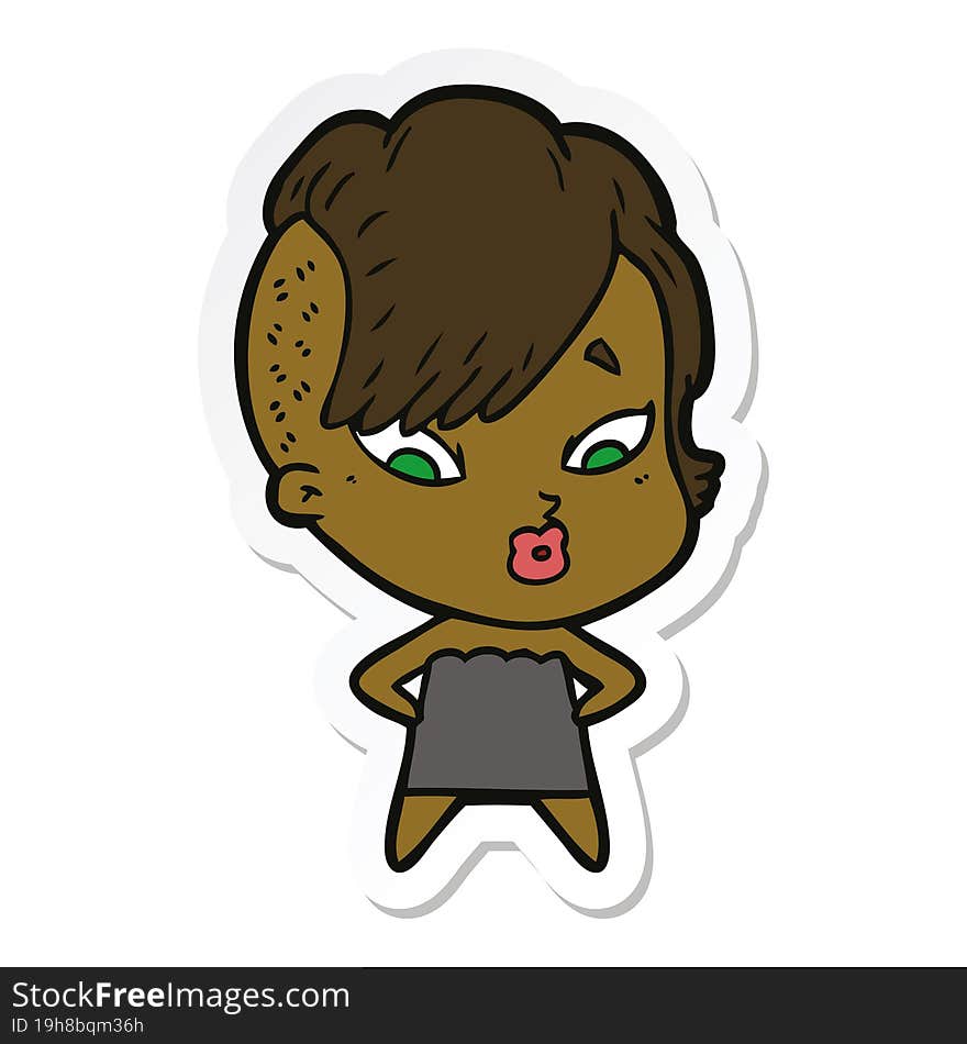 sticker of a cartoon surprised girl