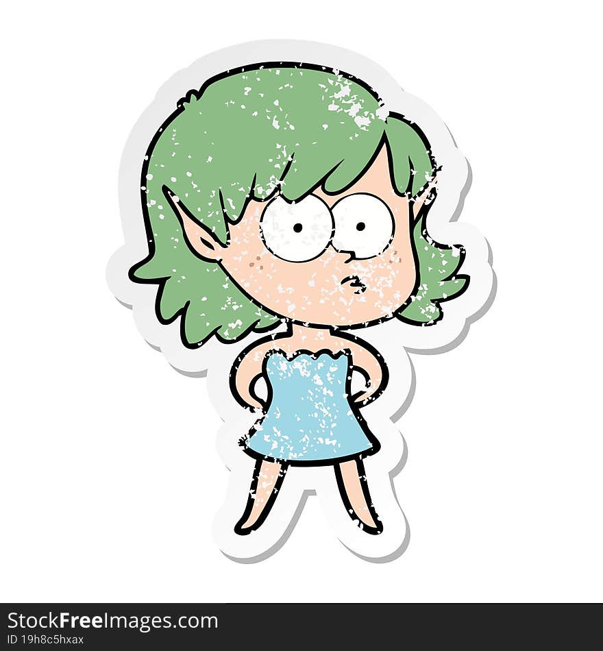 distressed sticker of a cartoon elf girl in dress