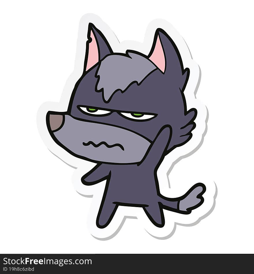 sticker of a cartoon annoyed wolf