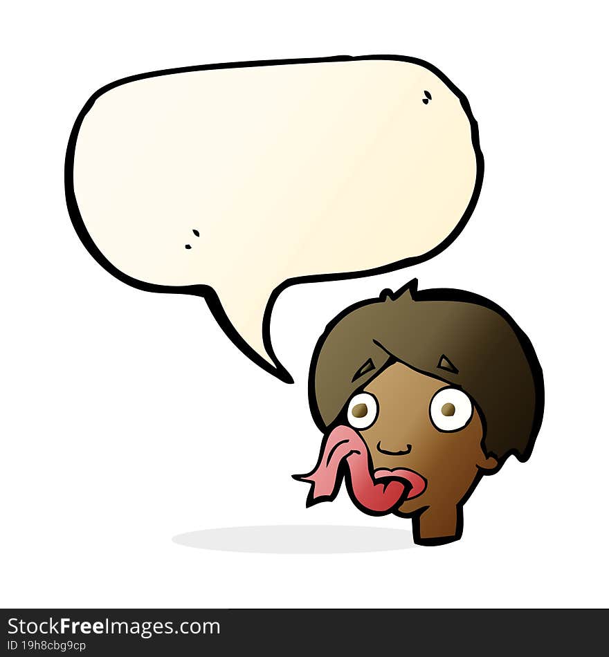 cartoon head sticking out tongue with speech bubble