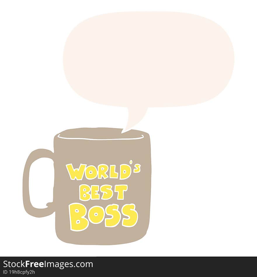 worlds best boss mug and speech bubble in retro style