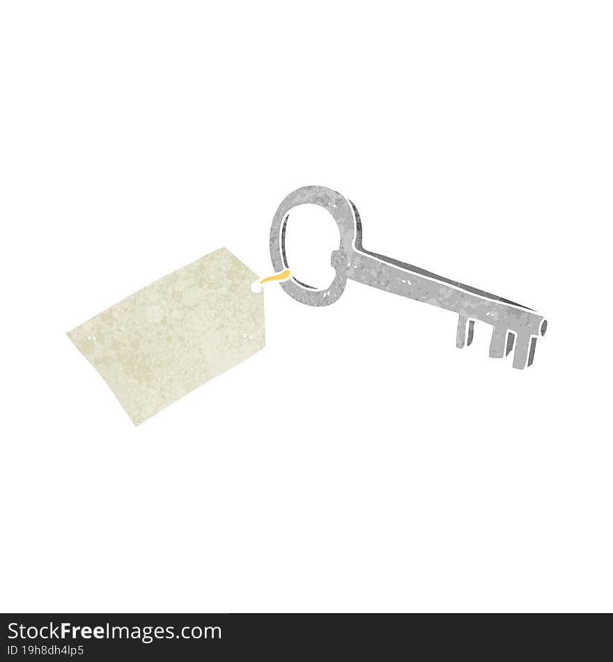 retro cartoon key with tag