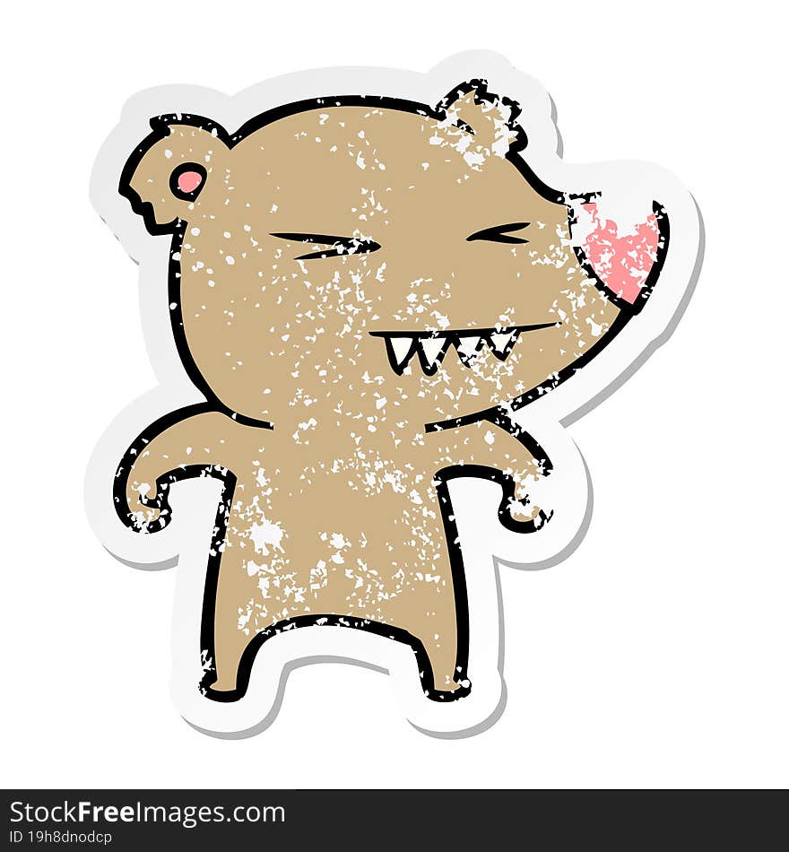 distressed sticker of a angry bear cartoon