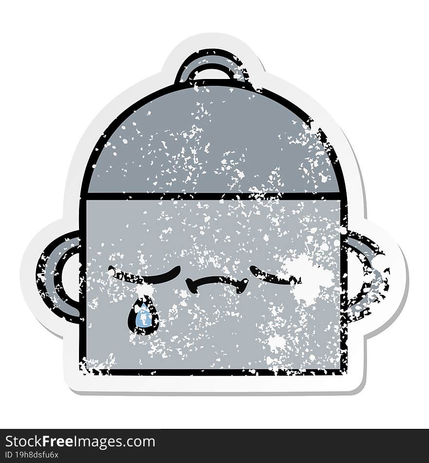 distressed sticker of a cute cartoon cooking pot