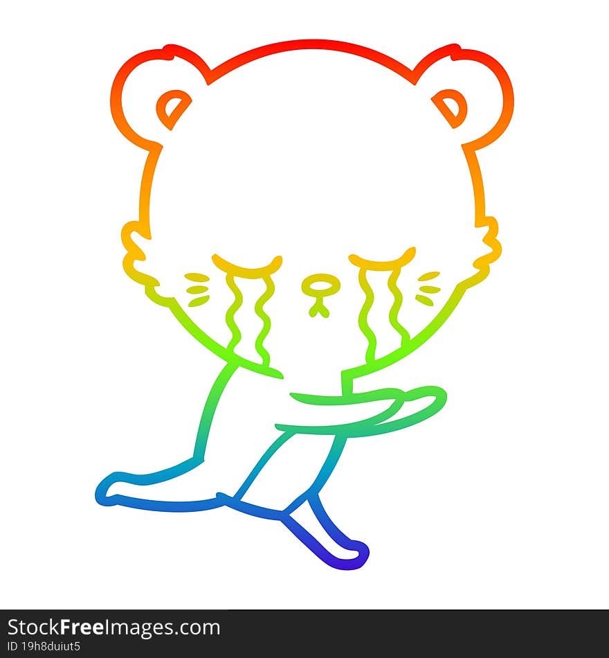 rainbow gradient line drawing crying cartoon bear