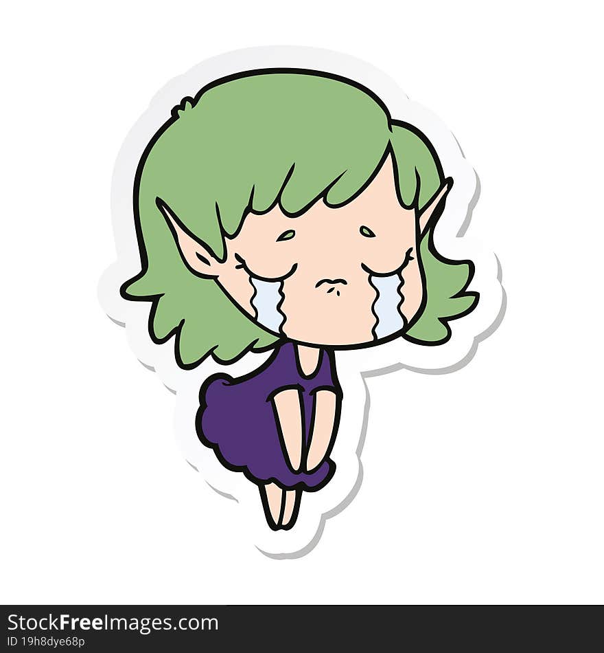 sticker of a cartoon crying elf girl