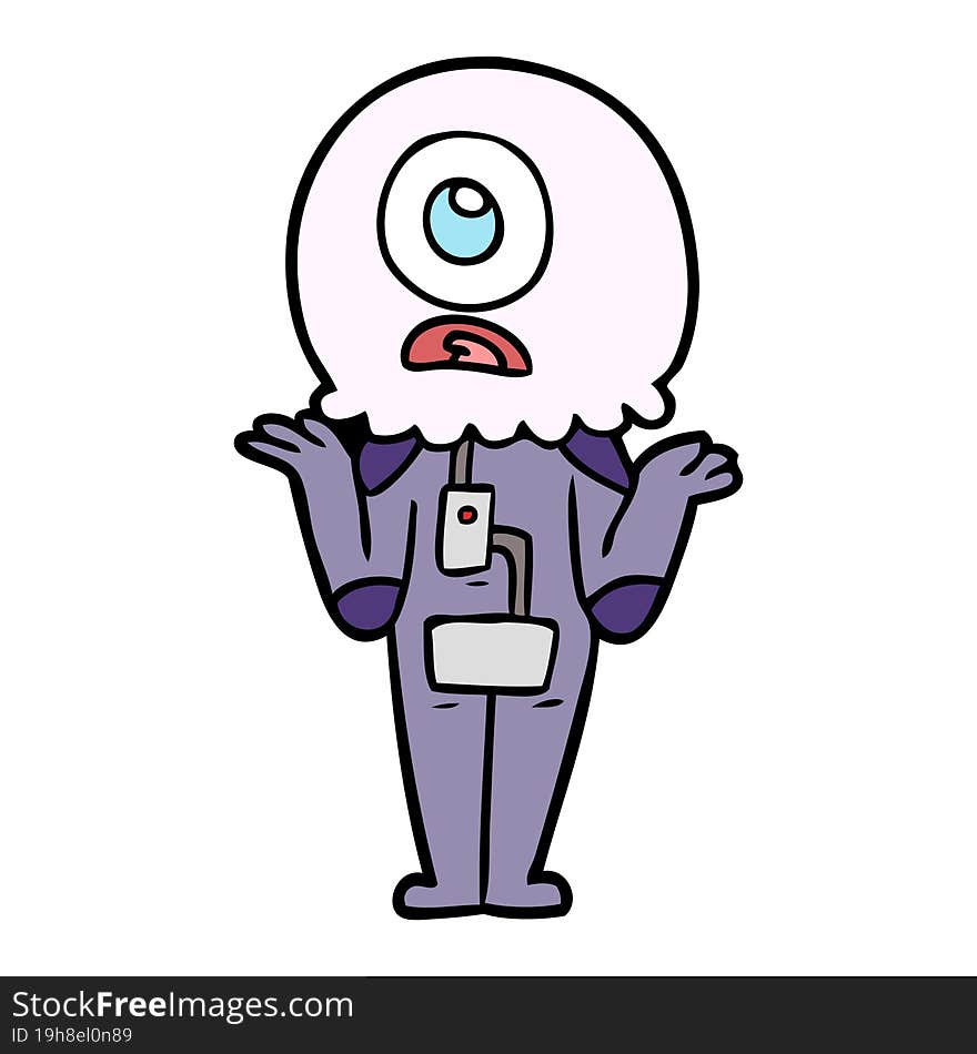 cartoon cyclops alien spaceman shrugging shoulders. cartoon cyclops alien spaceman shrugging shoulders