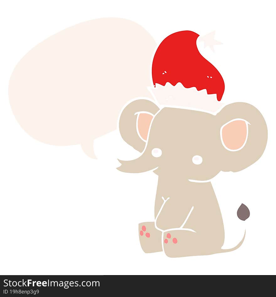 cute christmas elephant and speech bubble in retro style