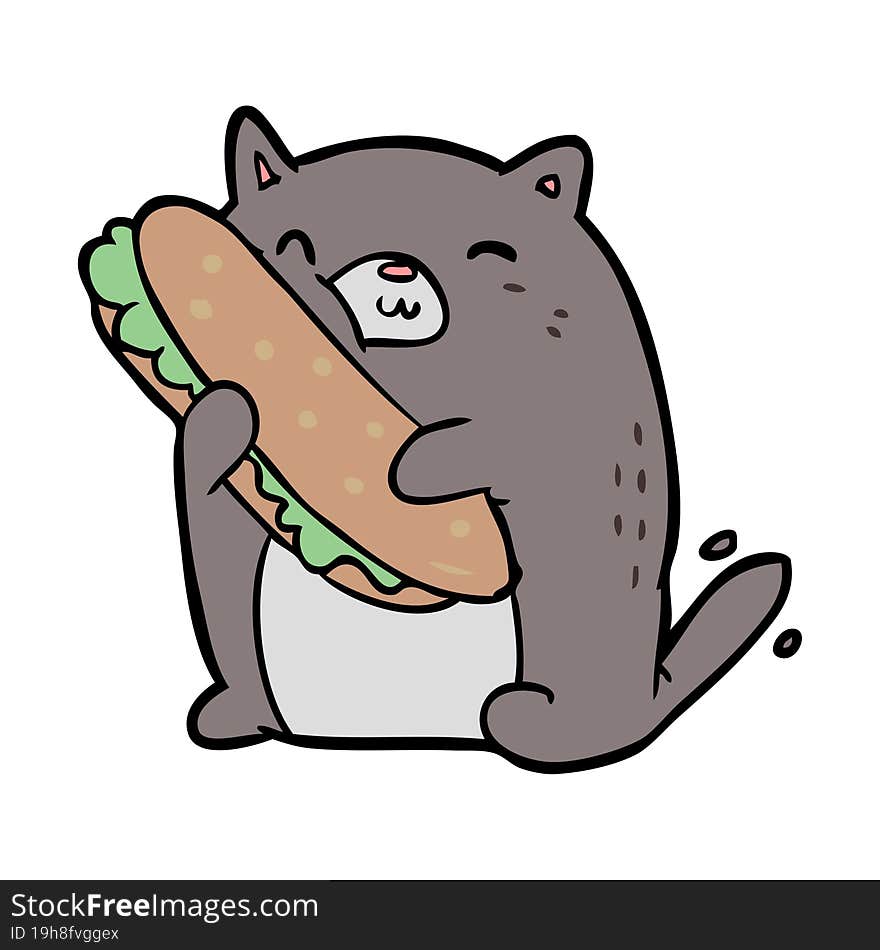 cartoon cat loving the amazing sandwich he\'s just made for lunch. cartoon cat loving the amazing sandwich he\'s just made for lunch