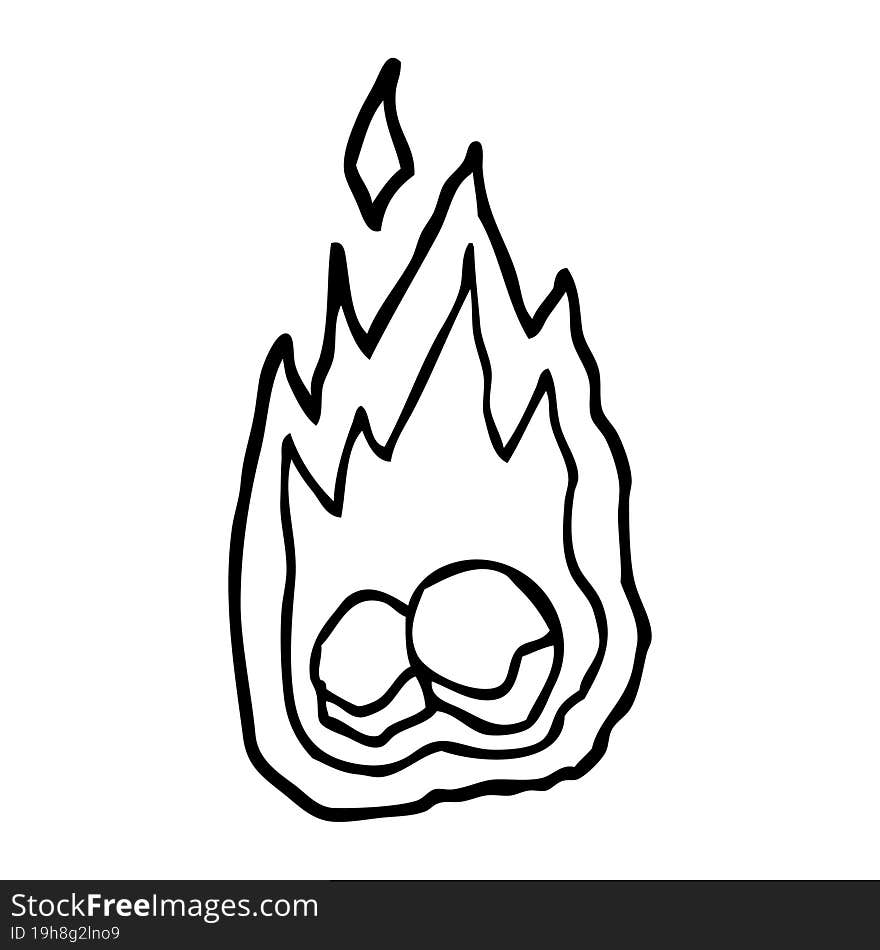 Line Drawing Cartoon Spooky Burning Halloween Coals