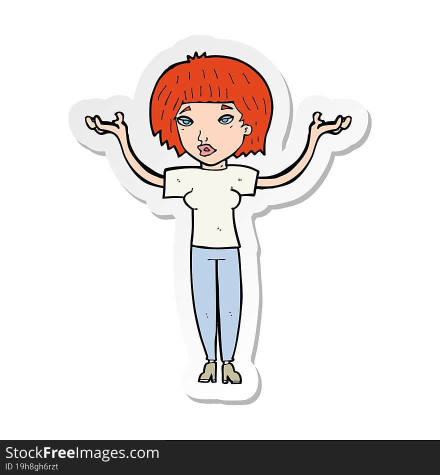 Sticker Of A Cartoon Woman Shruggin Shoulders