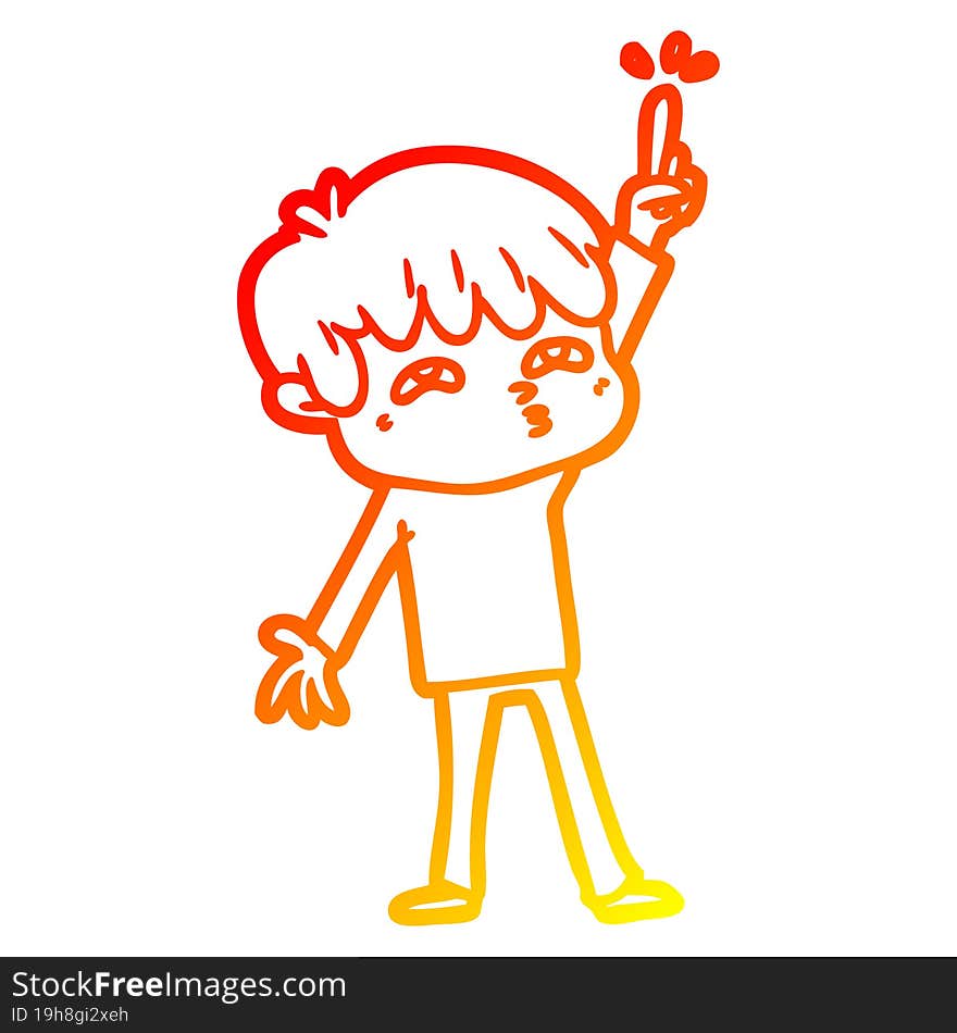 warm gradient line drawing cartoon boy asking question