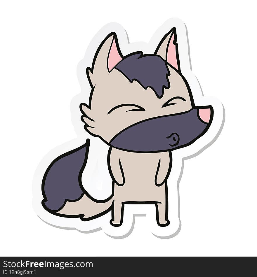 sticker of a cartoon wolf pouting