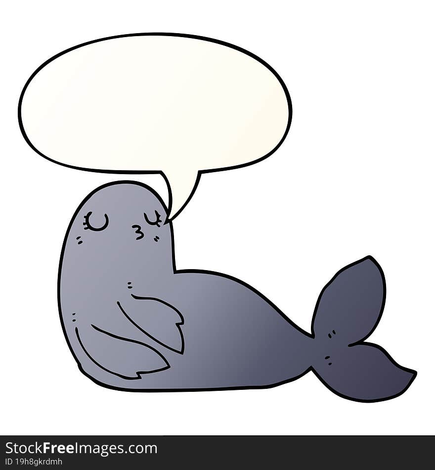 cartoon seal and speech bubble in smooth gradient style