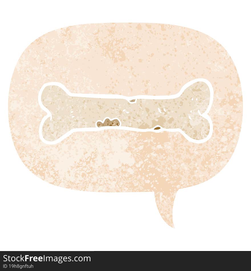 cartoon bone and speech bubble in retro textured style