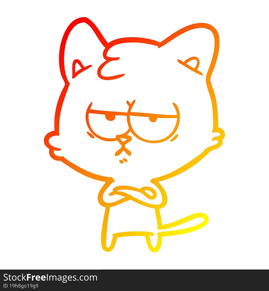 Warm Gradient Line Drawing Bored Cartoon Cat