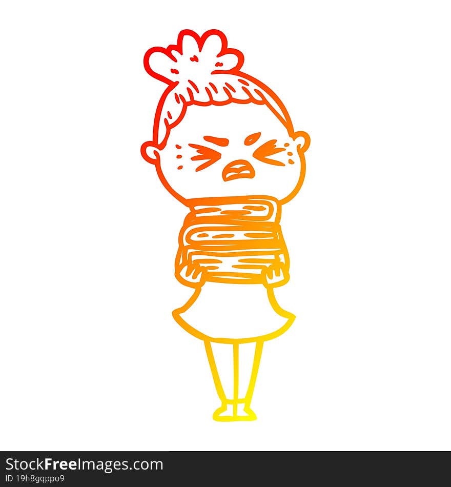 warm gradient line drawing of a cartoon angry woman